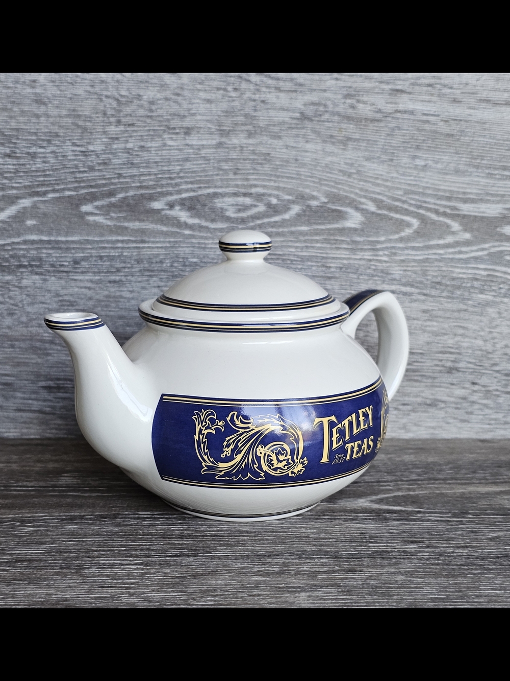 White and Navy Ceramic Teapot